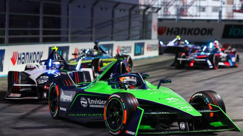 Sebastien Buemi of Switzerland driving for the ENVISION RACING team during the Hankook London E-Prix, Round 16 of the ABB FIA Formula E World Championship at the ExCeL events arena in the Newham, London in England on Sunday 30th July 2023 (Photo by Mark Fletcher/MI News/NurPhoto via Getty Images)