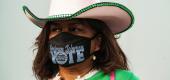 Deirdre Barrett waits to vote in Texas in 2020. (Reuters)