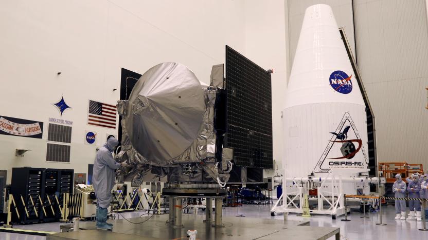 NASA's Origins, Spectral Interpretation, Resource Identification, Security-Regolith Explorer (OSIRIS-REx) spacecraft is seen on display at Kennedy Space Center, Florida, U.S. August 20, 2016.  REUTERS/Mike Brown