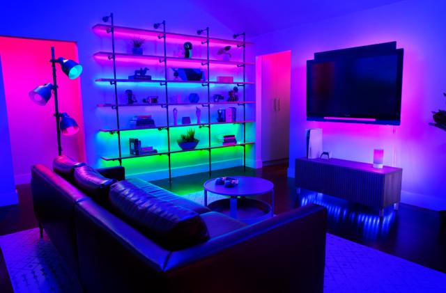 Razer RGB lighting effects filling a living room