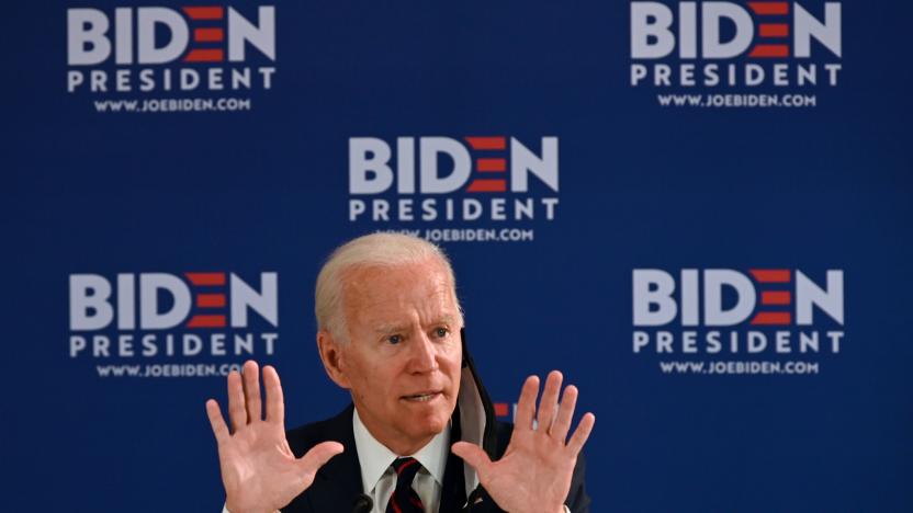 Democratic presidential candidate Joe Biden holds a roundtable meeting on reopening the economy with community leaders at the Enterprise Center in Philadelphia, Pennsylvania, on June 11, 2020. (Photo by JIM WATSON / AFP) (Photo by JIM WATSON/AFP via Getty Images)