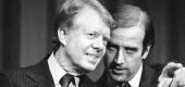 President Jimmy Carter confers with Sen. Joseph Biden at an event reception in Wilmington, Del. in 1978. (Barry Thumma/AP)