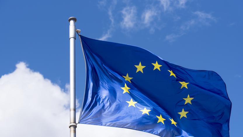 EU Flag waving against blue Sky