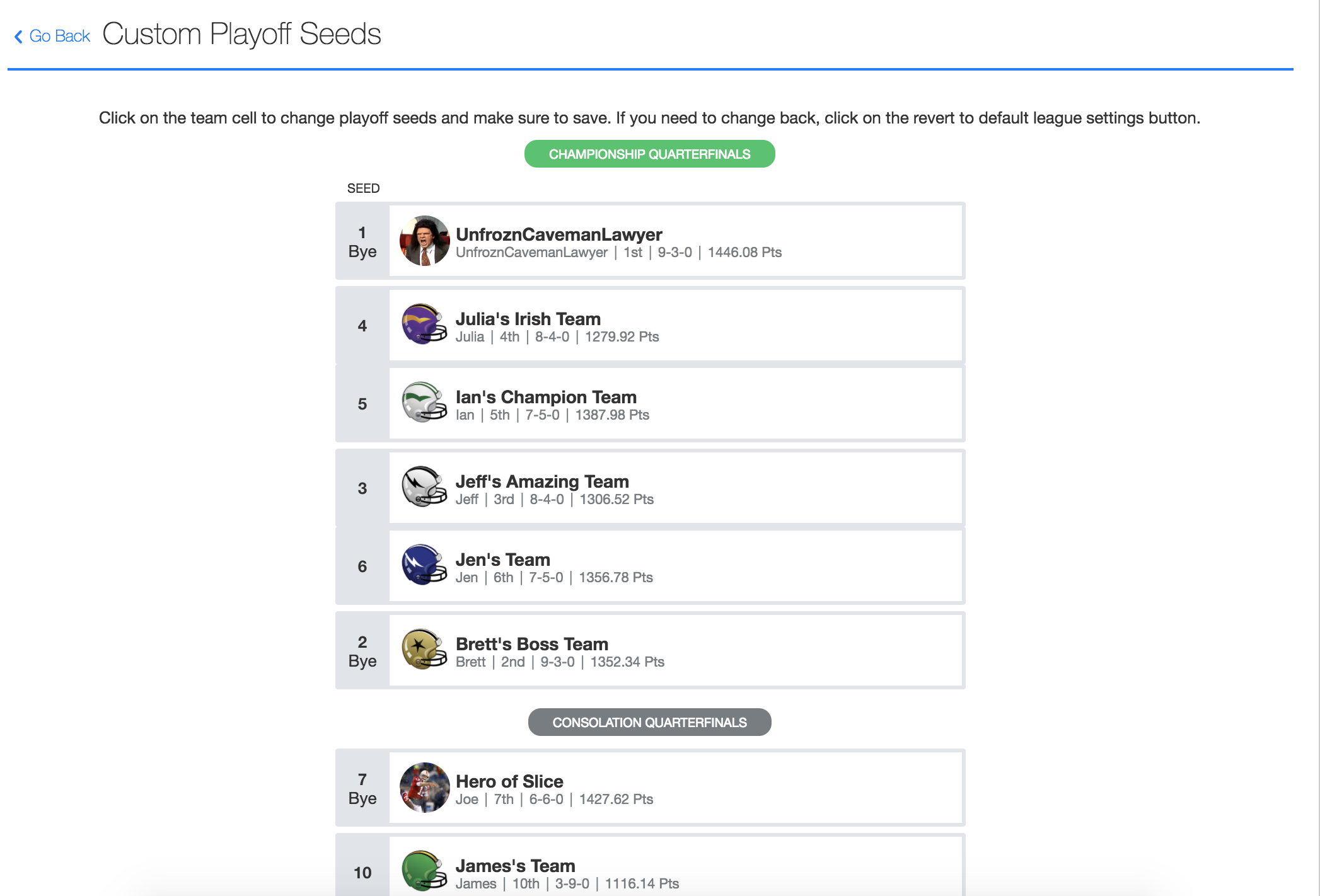 Custom playoff seeding now available on Yahoo Fantasy