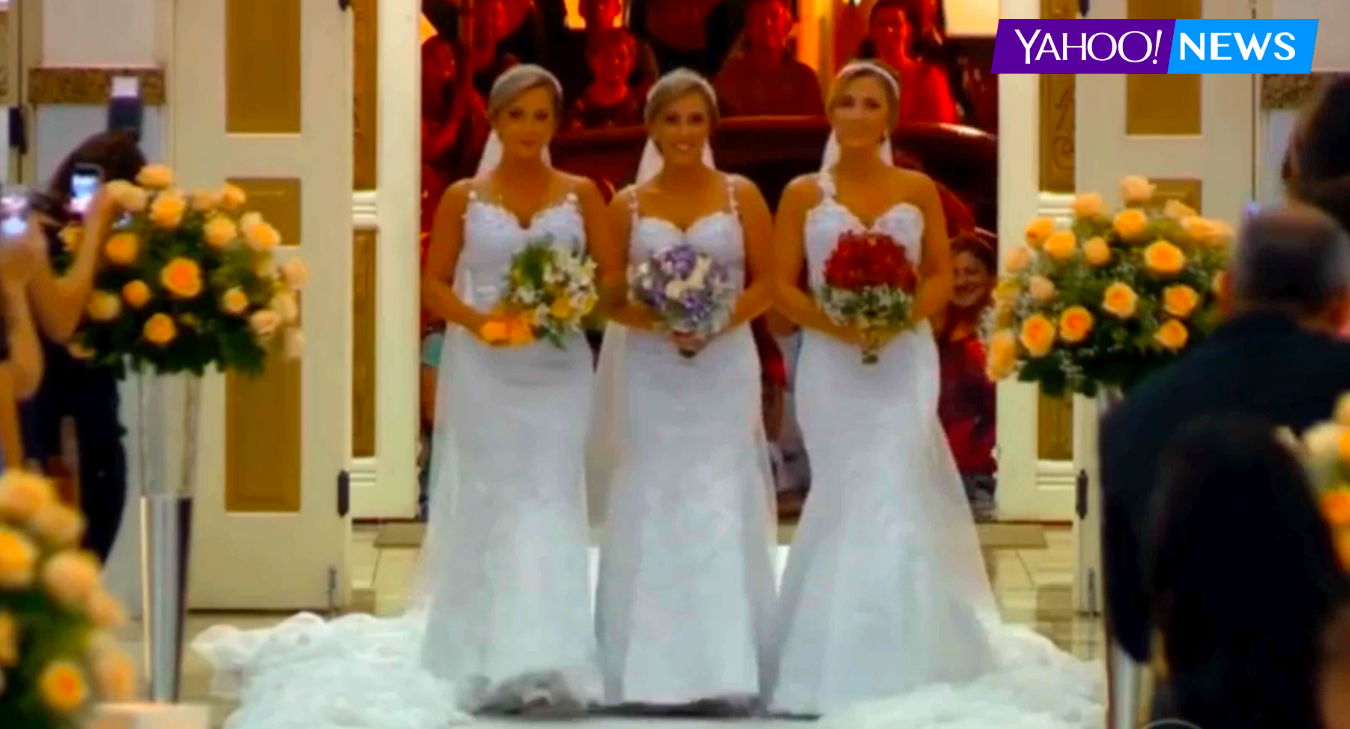 Identical Triplets Marry On Same Day In Same Dress