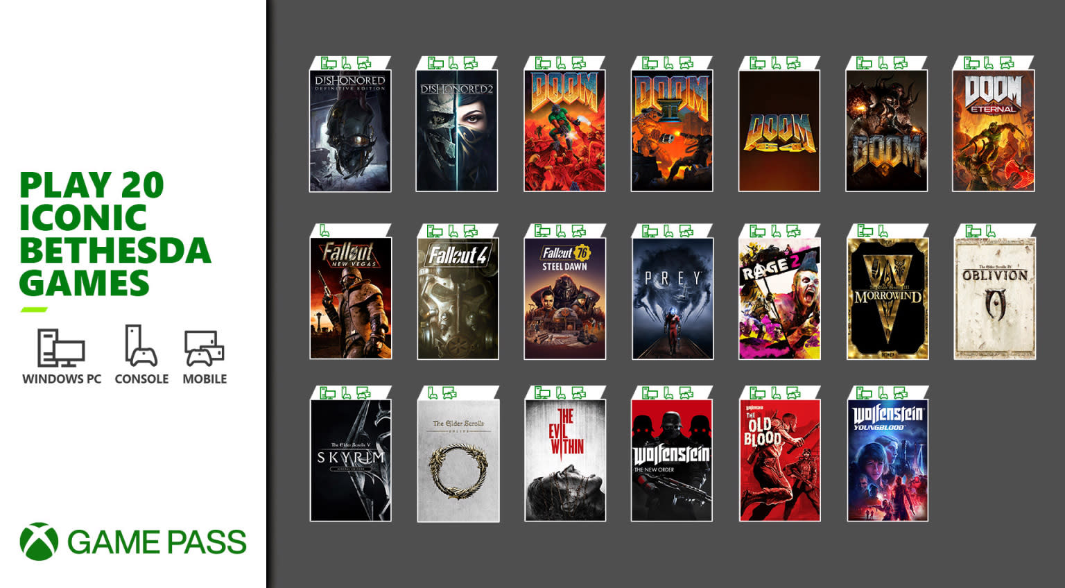 20 Bethesda games available on Xbox Game Pass tomorrow