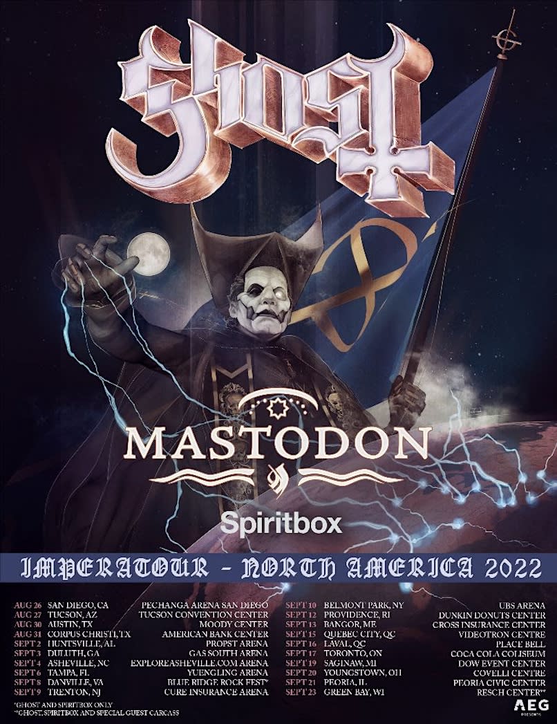 Ghost Announce 2022 North American Tour with Mastodon and Spiritbox