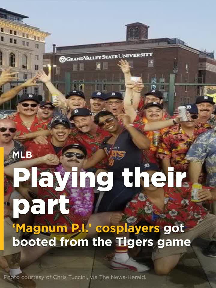 Group of 45 men dressed like Magnum, P.I. kicked out of Detroit Tigers game  - Los Angeles Times