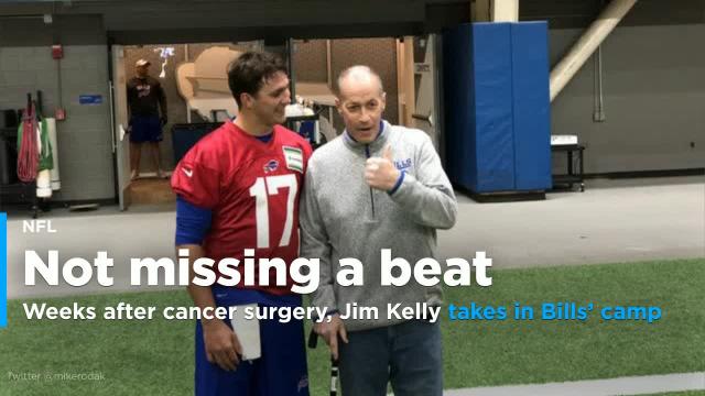 Weeks after cancer surgery, Jim Kelly takes in Bills' rookie camp