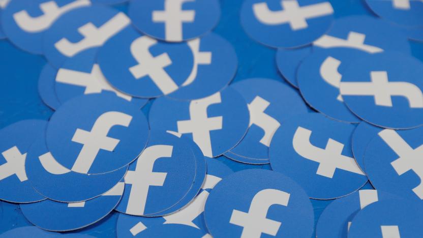 Stickers bearing the Facebook logo are pictured at Facebook Inc's F8 developers conference in San Jose, California, U.S., April 30, 2019.  REUTERS/Stephen Lam