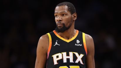 Getty Images - PHOENIX, ARIZONA - APRIL 28: Kevin Durant #35 of the Phoenix Suns reacts during the second half of game four of the Western Conference First Round Playoffs at Footprint Center on April 28, 2024 in Phoenix, Arizona. The Timberwolves defeated the Suns 122-116 and win the series 4-0.  NOTE TO USER: User expressly acknowledges and agrees that, by downloading and or using this photograph, User is consenting to the terms and conditions of the Getty Images License Agreement.  (Photo by Christian Petersen/Getty Images)