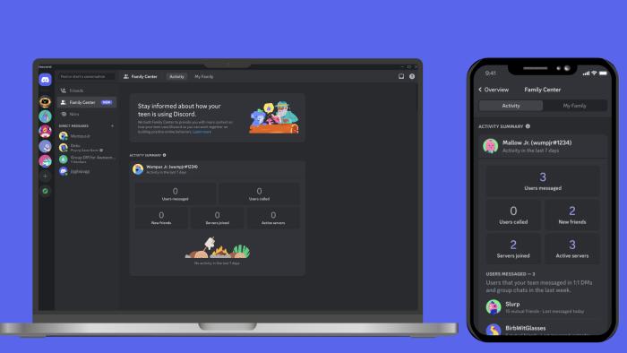 Discord's new Family Center parental control tool.