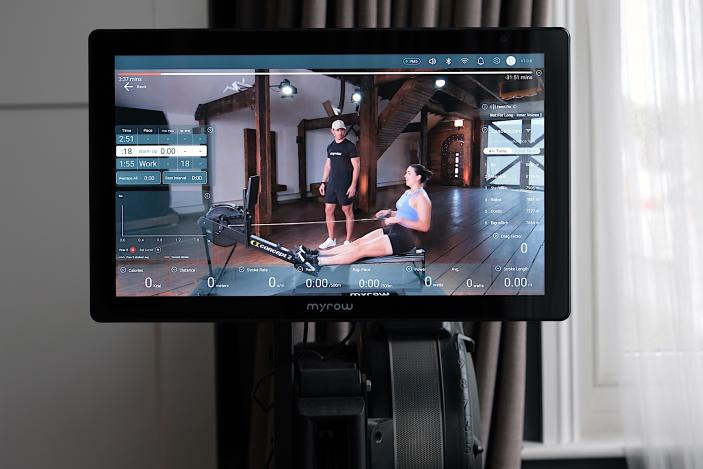 Image of the MyRow Rowing Screen attached to a Concept2 Model D
