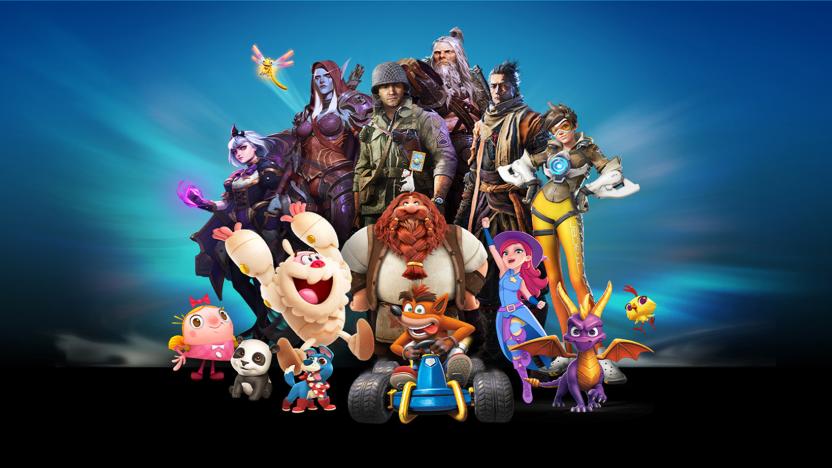 A collage of little over a dozen Activision Blizzard characters.