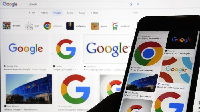 FILE - Google logos are shown when searched on Google in New York, Sept. 11, 2023. Google said Thursday, Feb. 22, 2024, it’s temporarily stopping its Gemini artificial intelligence chatbot from generating images of people a day after apologizing for “inaccuracies” in historical depictions that it was creating.(AP Photo/Richard Drew, File)