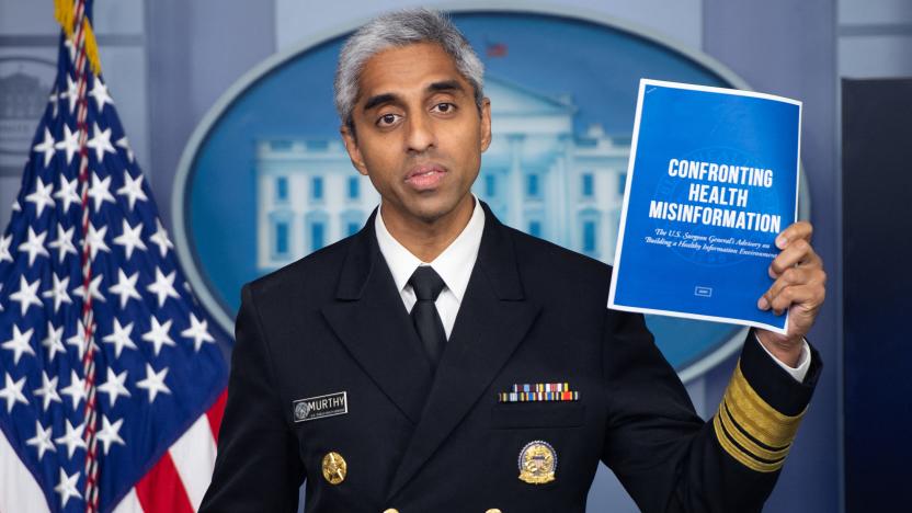 US Surgeon General Dr. Vivek H. Murthy speaks during a press briefing in the Brady Briefing Room of the White House in Washington, DC on July 15, 2021. (Photo by SAUL LOEB / AFP) (Photo by SAUL LOEB/AFP via Getty Images)