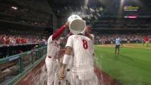 Nick Castellanos gets doused while chatting about the comeback win!