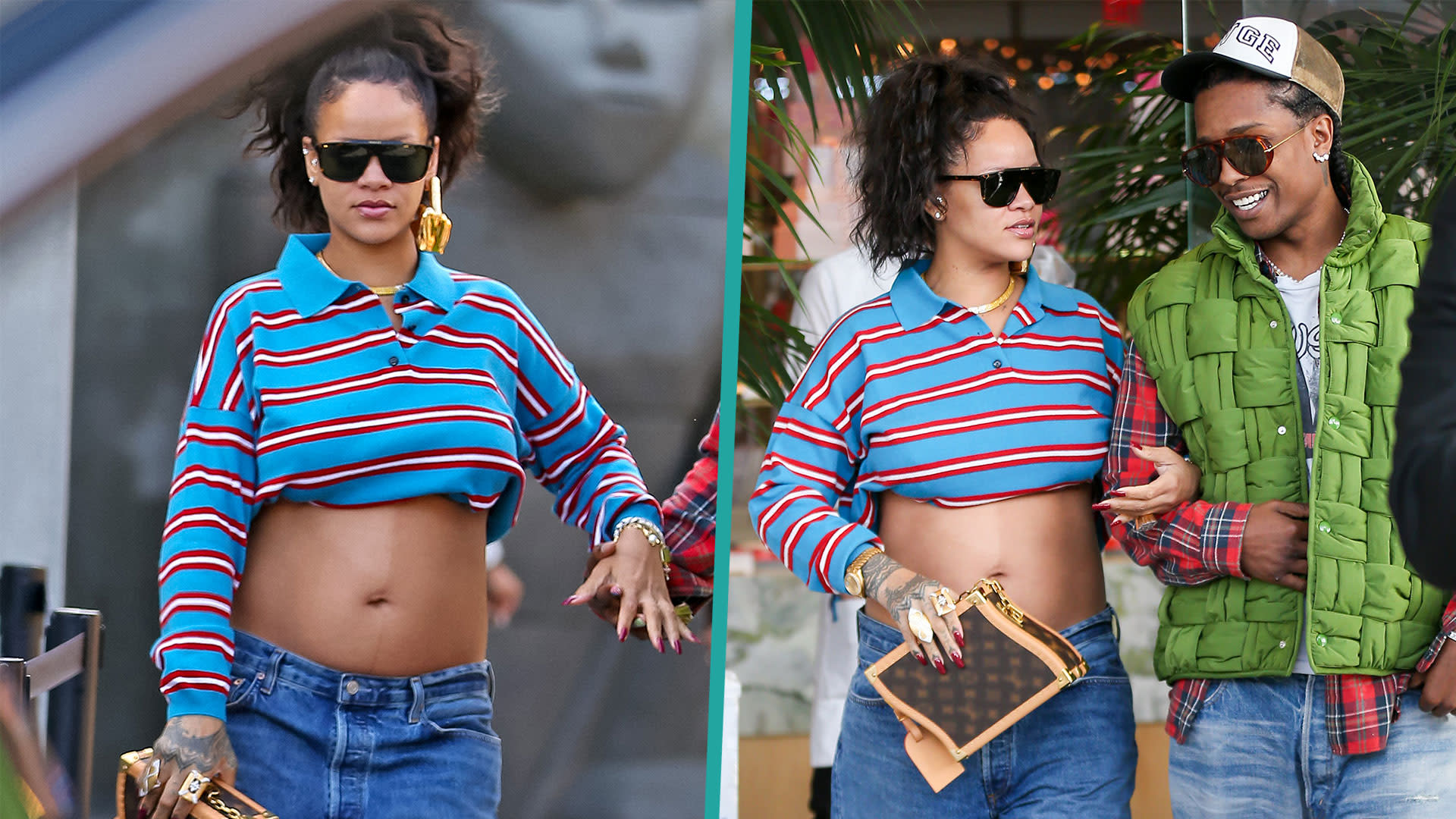 Rihanna Bares Her Baby Bump In Pink Crop Top & Low-Rise Ripped Jeans –  Hollywood Life