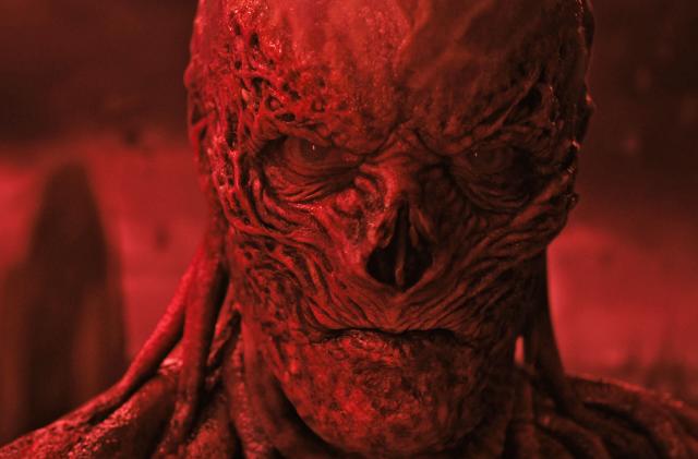 A closeup of Vecna's face in this still image from the TV series 'Stranger Things'.