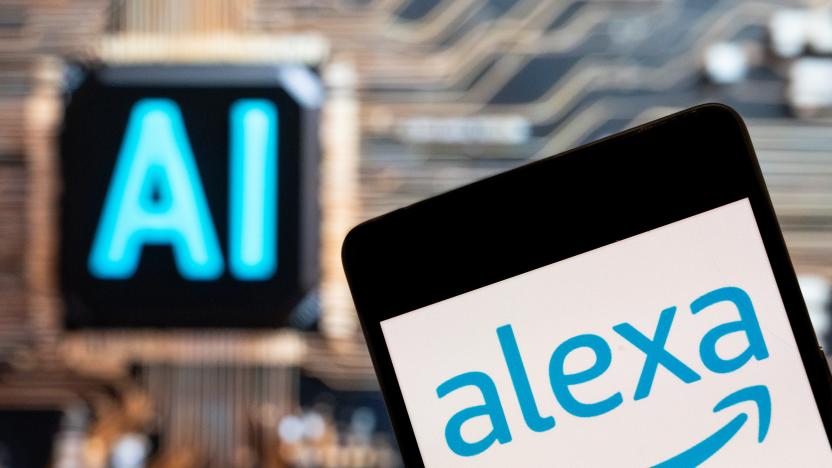 CHINA - 2023/11/10: In this photo illustration, the virtual assistant technology owned by Amazon, Alexa, logo seen displayed on a smartphone with an Artificial intelligence (AI) chip and symbol in the background. (Photo Illustration by Budrul Chukrut/SOPA Images/LightRocket via Getty Images)