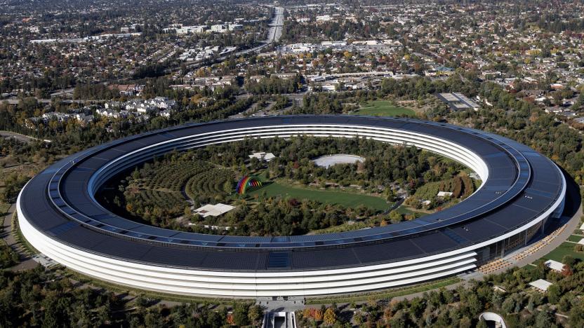 Aerial view of Apple's headquarters in Cupertino, California, U.S., October 28, 2021. Picture taken October 28, 2021. REUTERS/Carlos Barria