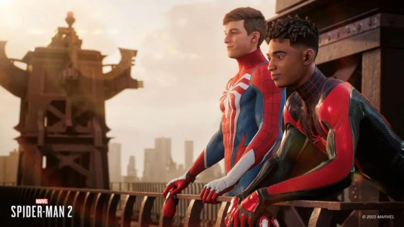 A shot showing both Peter and Miles staring into a city.