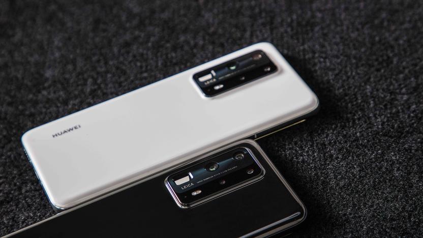 Two of Huawei's new Huawei P40 Pro Plus phones.