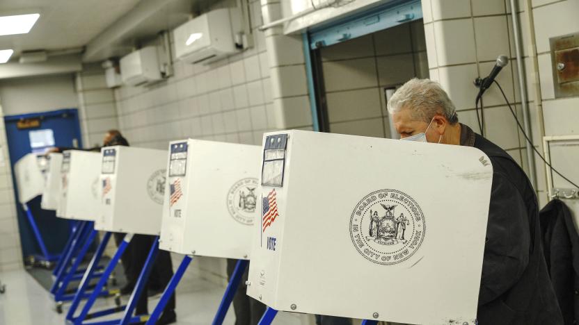 Photo by: John Nacion/STAR MAX/IPx 2020 11/3/20 People vote at a polling station in Manhattan on Election Day. On November 3, 2020, the United States elects its president and vice president, 35 Senators, all 435 members of the House of Representatives, 13 governors of 11 states and two US territories, as well as state and local government officials. Incumbent Republican President Donald Trump and Democratic Party nominee Joe Biden are running for president.