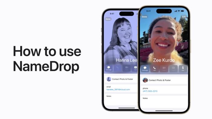 Apple's NameDrop tool for iOS 17.
