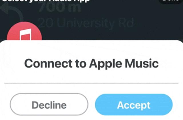 Screenshot showing Waze's new Apple Music audio player integration. 