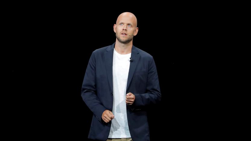 Daniel Ek, CEO of Spotify speaks at a Samsung product launch event in Brooklyn, New York, U.S., August 9, 2018. REUTERS/Lucas Jackson