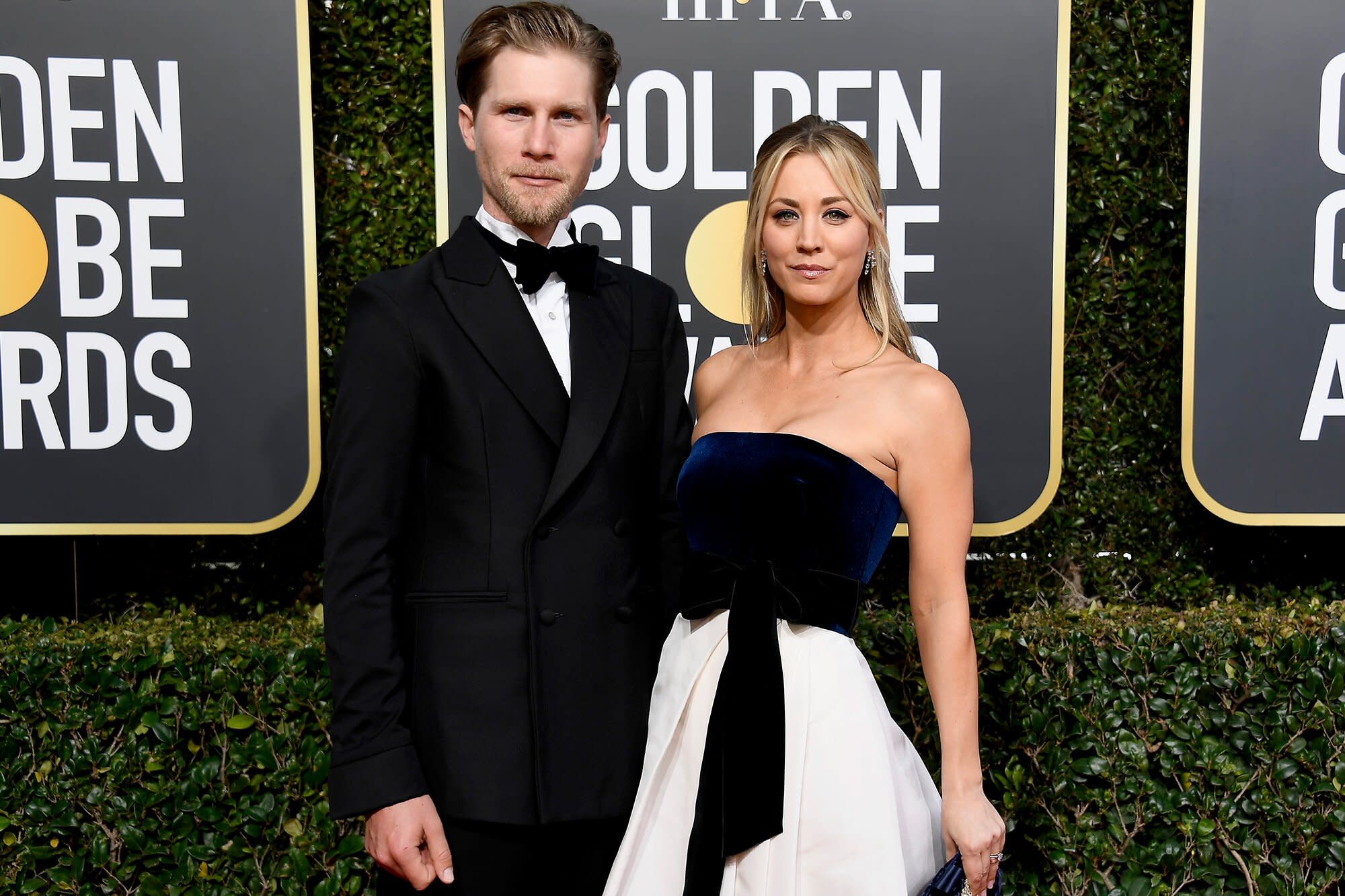 Surprise!  Kaley Cuoco cries tears of joy after husband Karl Cook comes home before the golden globe