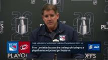 Peter Laviolette and Jacob Trouba look ahead to Game 6 vs the Hurricanes