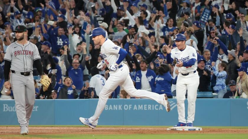 LA Times - The Dodgers score six runs in the third inning, keyed by a grand slam from Freddie Freeman, in win over