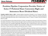 Pembina Pipeline Corporation Provides Notice of Series 17 Preferred Share Conversion Right and Announces Reset Dividend Rates