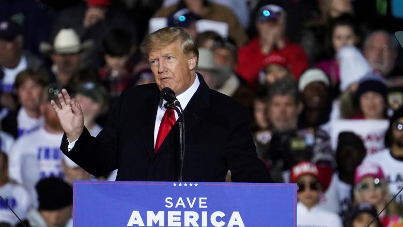 Former U.S. President Donald Trump speaks during a rally, in Conroe, Texas, U.S., January 29, 2022. REUTERS/Go Nakamura?