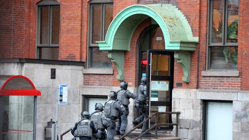 Police enter the offices of gaming software developer Ubisoft during a police security operation in Montreal, Quebec, Canada November 13, 2020.  REUTERS/Christinne Muschi