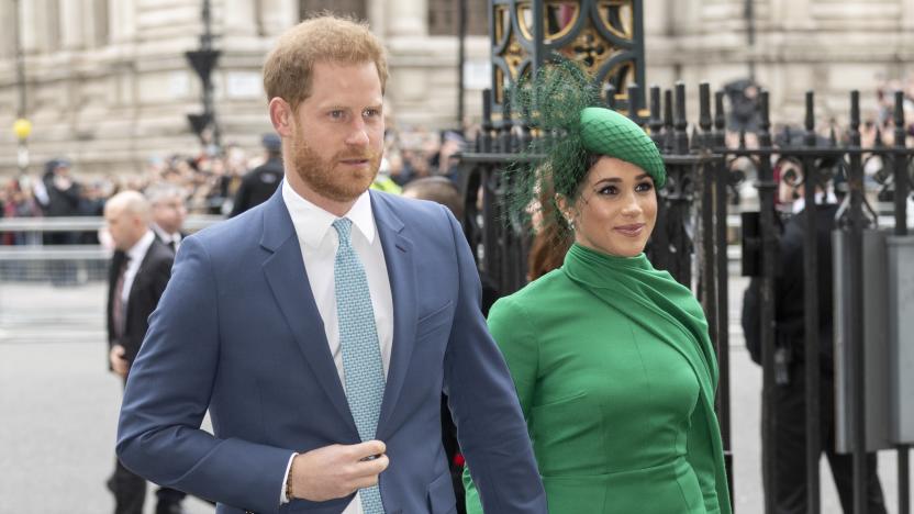 LONDON, ENGLAND - MARCH 09: Prince Harry, Duke of Sussex and Meghan, Duchess of Sussex attend the Commonwealth Day Service 2020 at Westminster Abbey on March 9, 2020 in London, England. (Photo by Mark Cuthbert/UK Press via Getty Images)