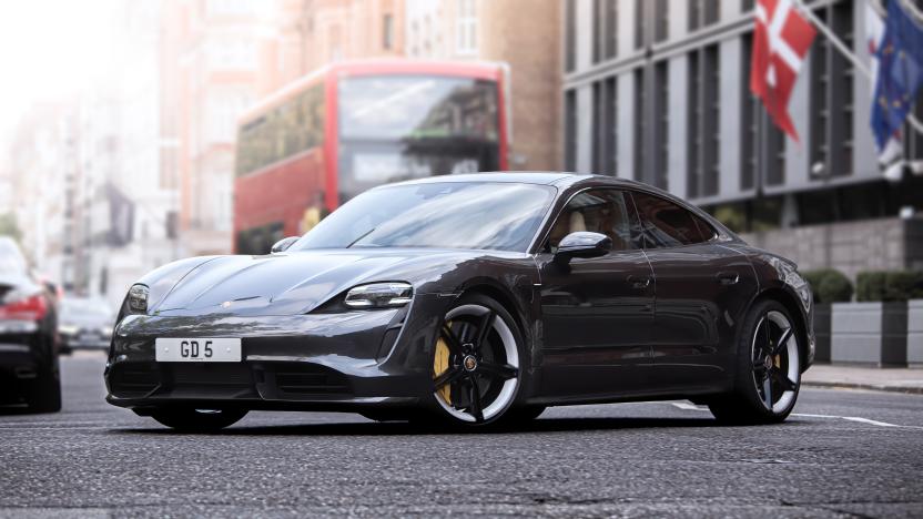 LONDON, UNITED KINDOM - AUGUST 09: The Porsche Taycan seen in Knightsbridge, London. The Taycan is Porsches All-Electric Sports car, which is also the Marques highest selling sports car in the US. (Photo by Martyn Lucy/Getty Images)