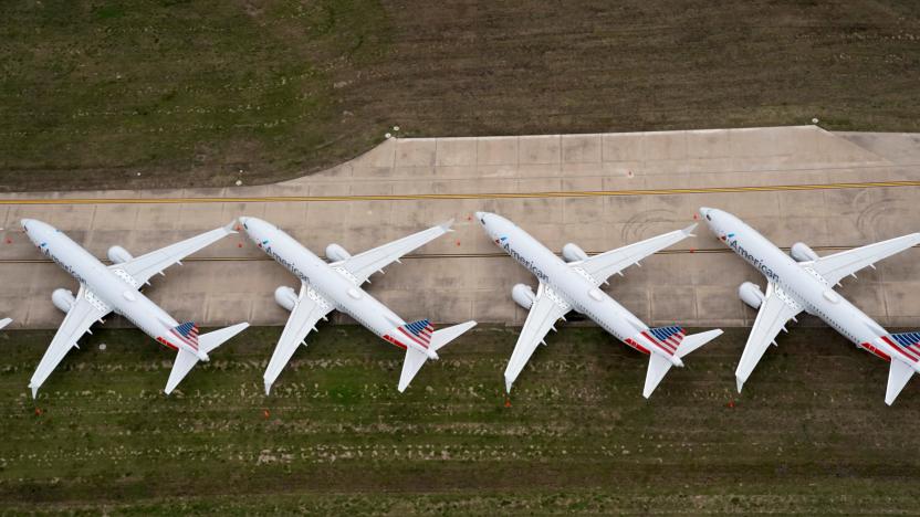 American Airlines 737 max passenger planes are parked on the tarmac at Tulsa International Airport in Tulsa, Oklahoma, U.S. March 23, 2020. REUTERS/Nick Oxford TPX IMAGES OF THE DAY REFILE - CORRECTING PLANE MODEL AND SLUG, REMOVING REFERENCE TO CORONAVIRUS