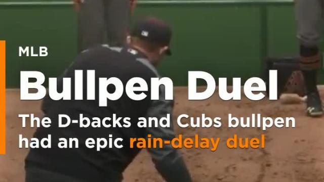 The D-backs bullpen took on the Cubs bullpen in an epic rain-delay duel