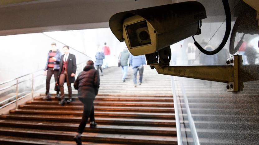 A picture shows a surveillance camera in an underground passage in Moscow on January 27, 2020. - A vast and contentious network of facial-recognition cameras keeping watch over Moscow is now playing a key role in slowing the rapid spread of coronavirus in Russia. (Photo by Kirill KUDRYAVTSEV / AFP) (Photo by KIRILL KUDRYAVTSEV/AFP via Getty Images)