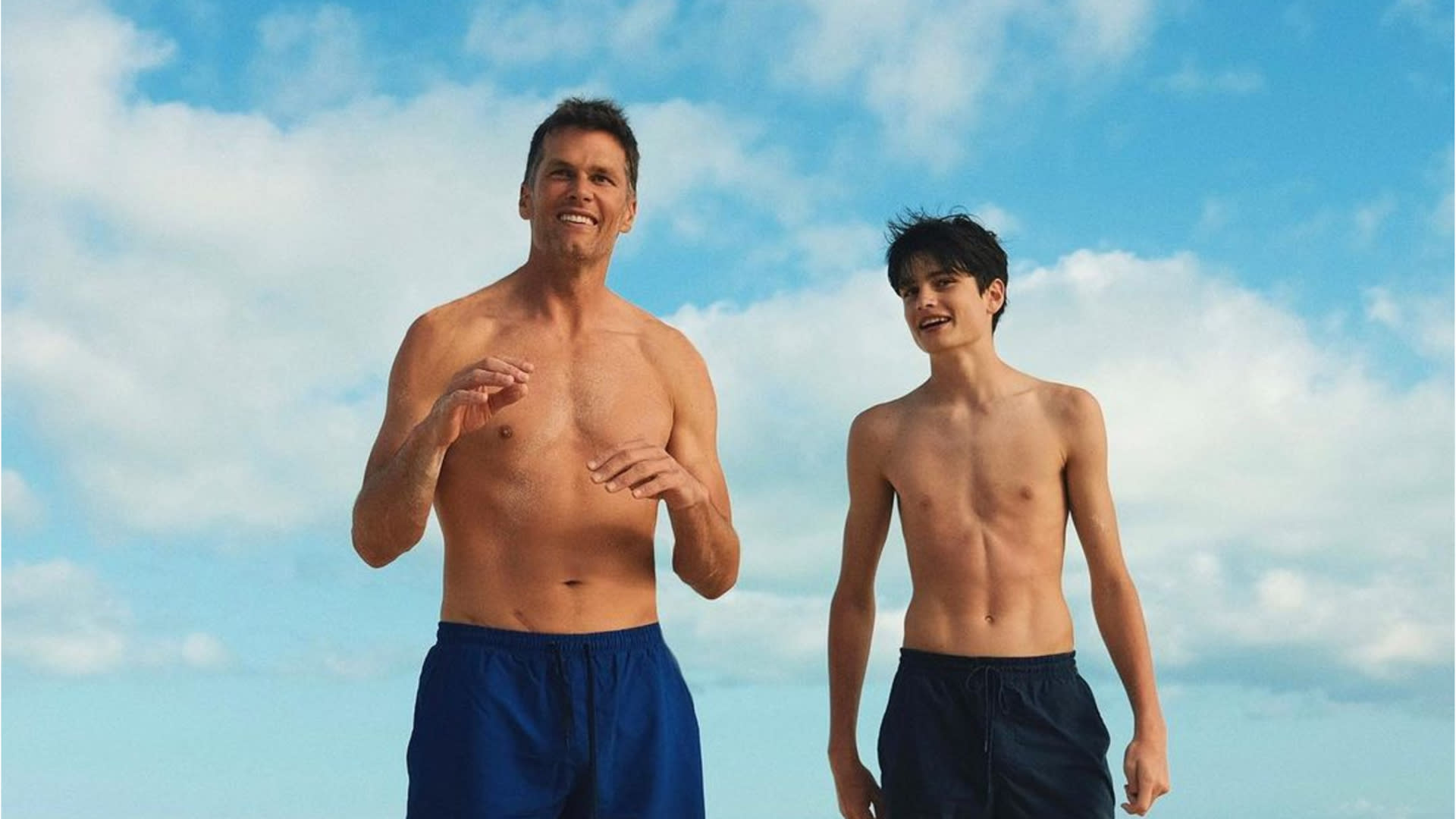 Tom Brady shows off chiseled body during 'beach day' with kids as