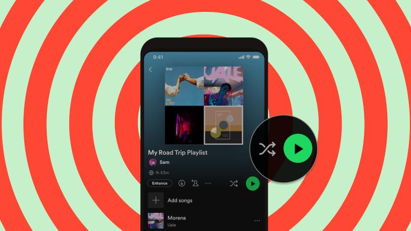 A screenshot of the Spotify mobile app, with a focus on separate shuffle and play buttons.