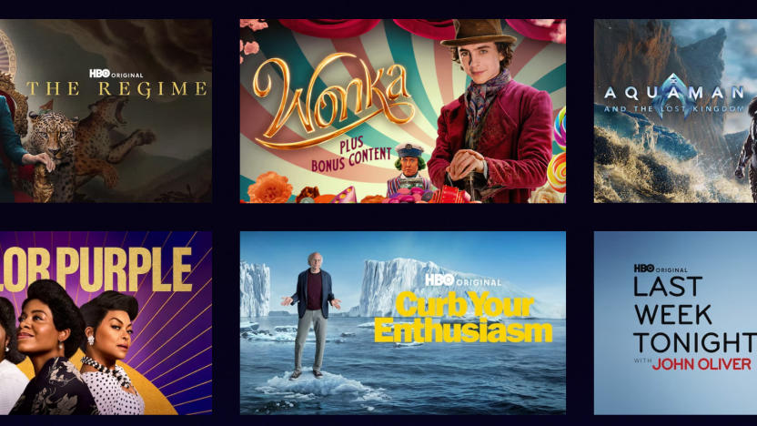 A few posters from shows offered on the streaming service Max are in a grid. 