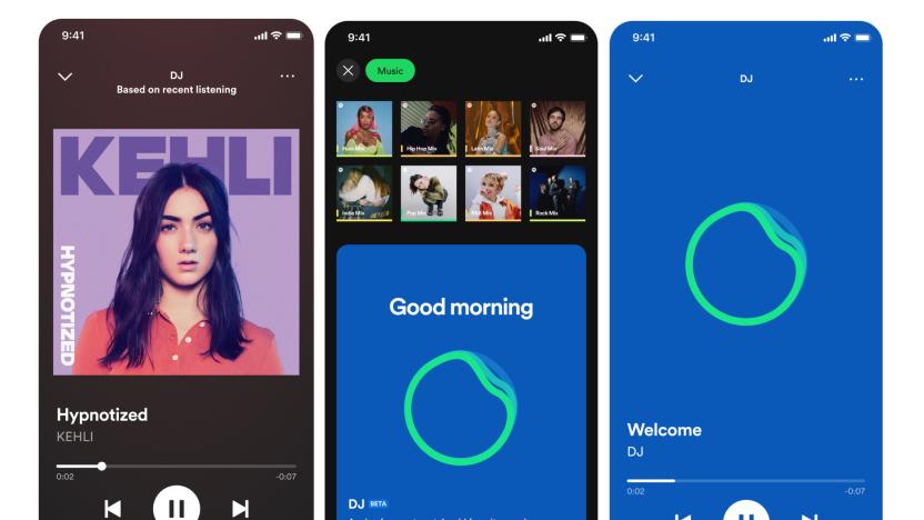 Screenshots of Spotify's AI DJ, built for its mobile app.