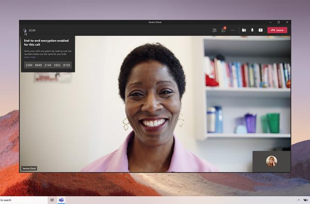 Microsoft Teams video call with end-to-end encryption