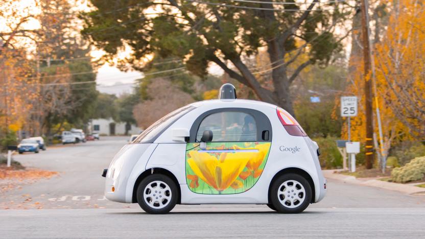 One of Google's self-driving cars in Mountain View, California.