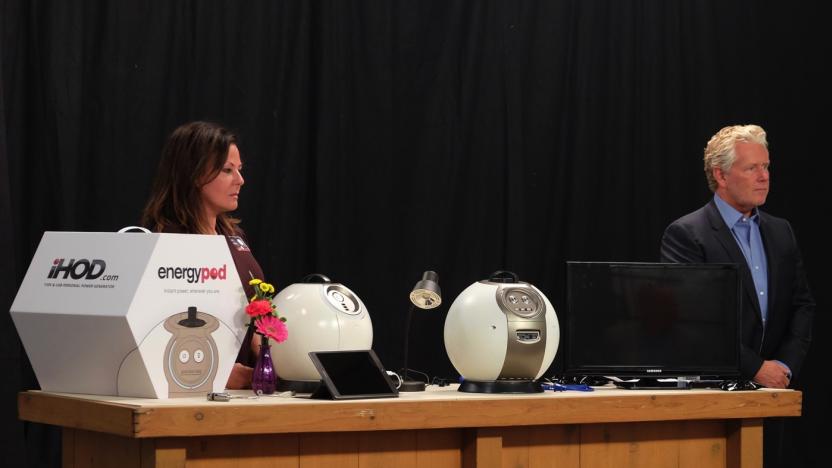 Leah Lastre and Marc Collins, the creators of the iHOD Energypod, at the HSN studios.