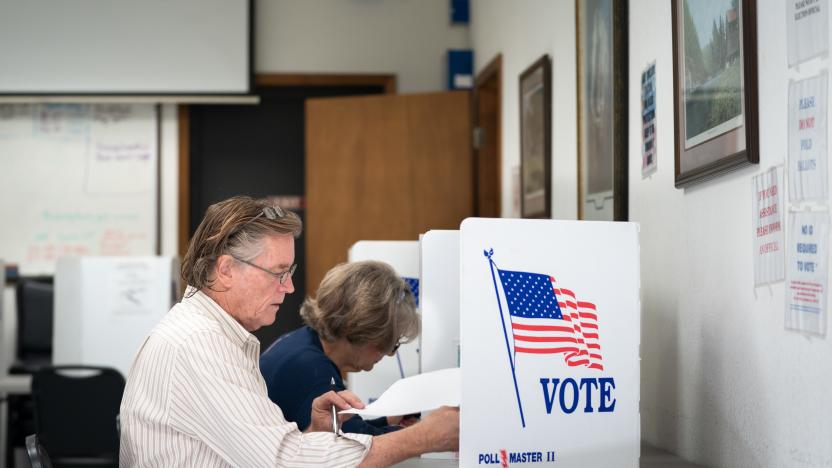 MT. GILEAD, NC - MAY 17: A man fills out a ballot at a voting booth on May 17, 2022 in Mt. Gilead, North Carolina. North Carolina is one of several states holding midterm primary elections. (Photo by Sean Rayford/Getty Images)